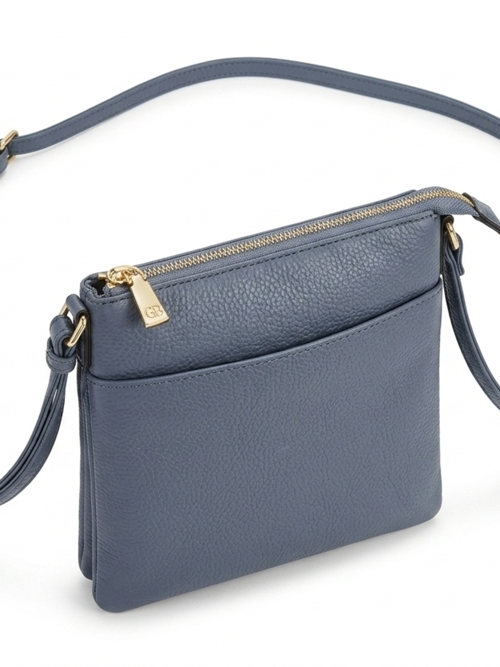 Gray Leather Crossbody Bag with Gold Hardware Pebble Leather